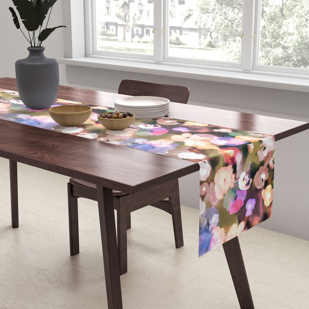 Ninola Design Botanic Retreat Ombre Abstract Watercolor Flowers Pink gold Table Runner