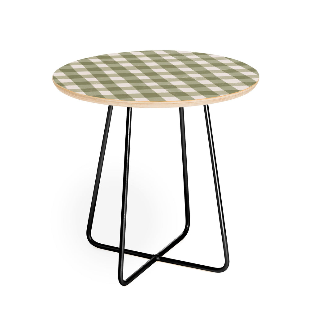 Menina Lisboa Rustic Green Plaid Round Side Table