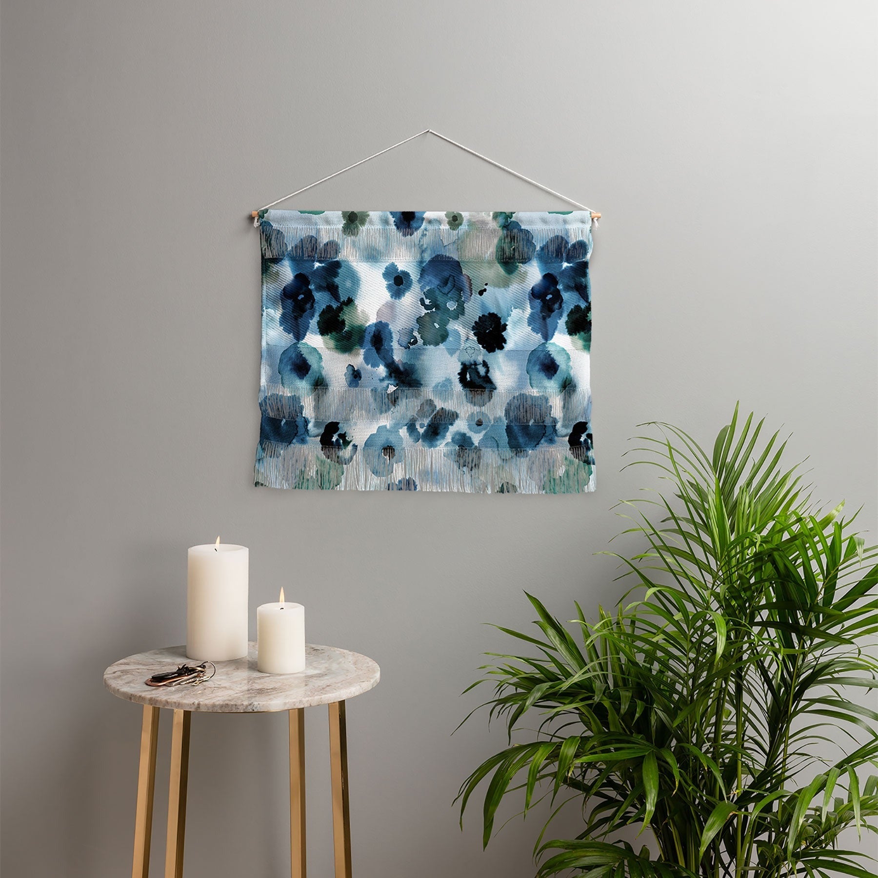 Ninola Design Botanic Retreat Ombre Abstract Watercolor Flowers Blue Navy Wall Hanging Landscape