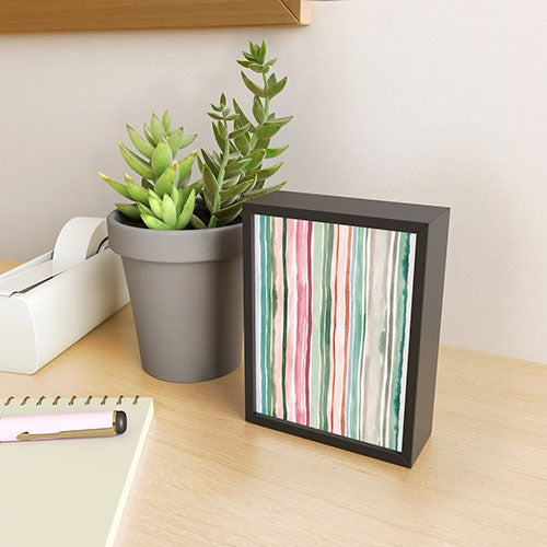 Ninola Design Botanic Retreat Watercolor Stripes Green Orange Red Framed Mini Art Print
