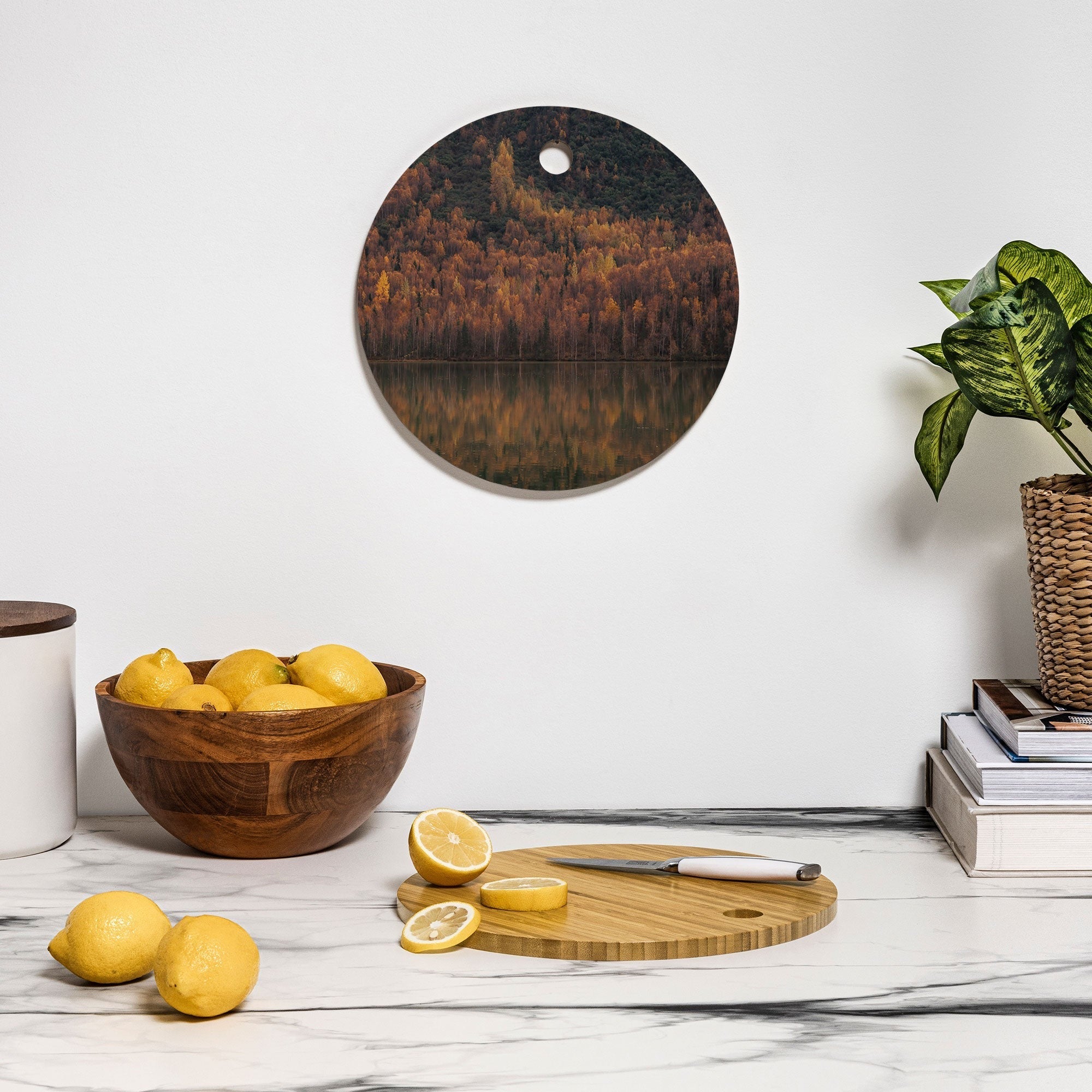 Hannah Kemp Fall Lake Cutting Board Round