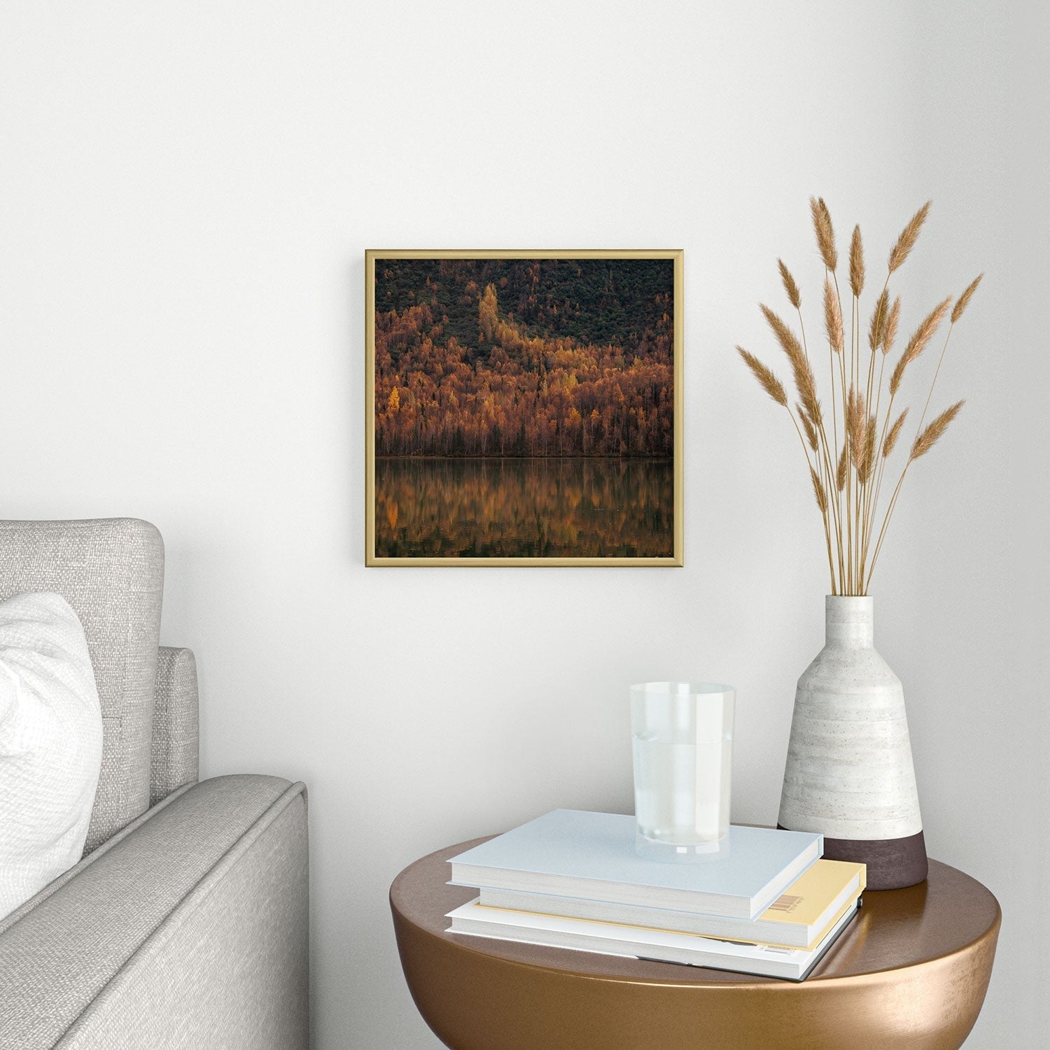 Hannah Kemp Fall Lake Square Metal Framed Art Print