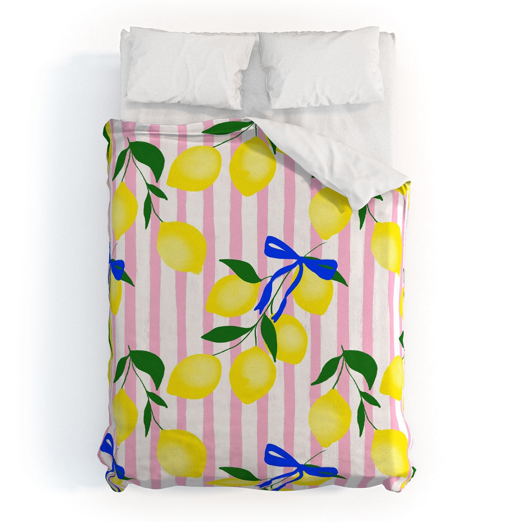 Design by Spark Zesty Lemons and Stripes Duvet Cover