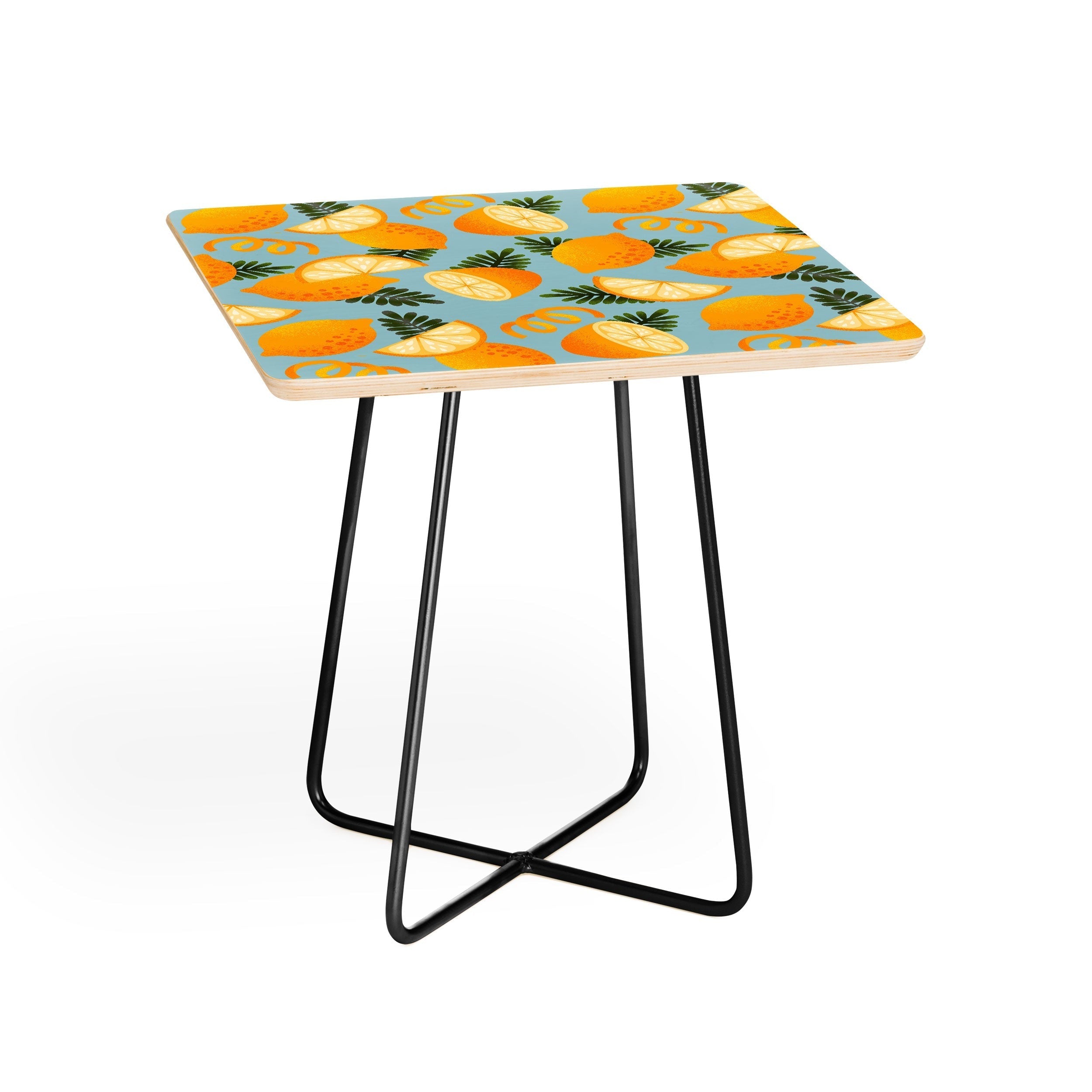 Jessica Molina Lemon Pattern on Sky Blue Side Table