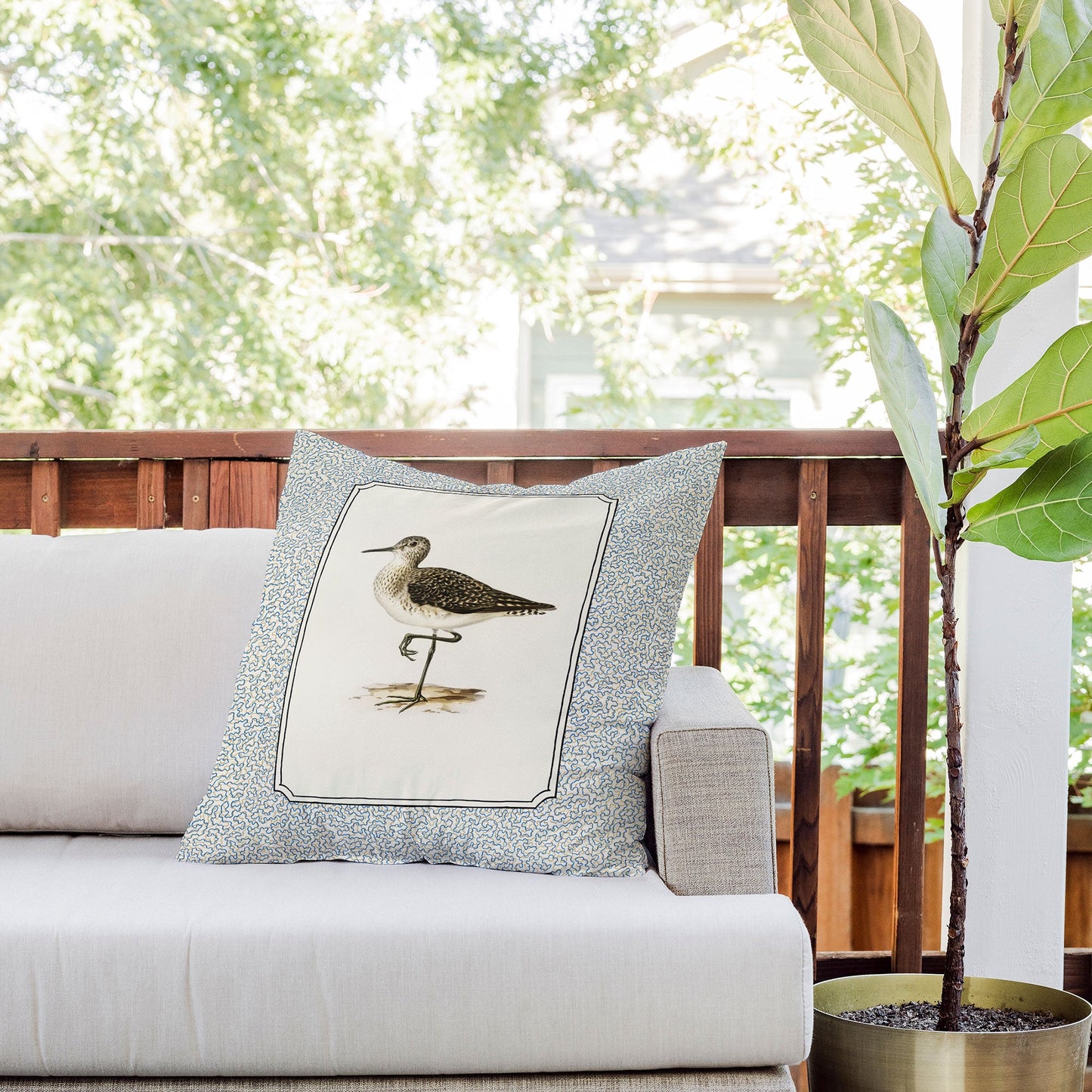 Oh Fine! Art Balancing Sandpiper Outdoor Throw Pillow