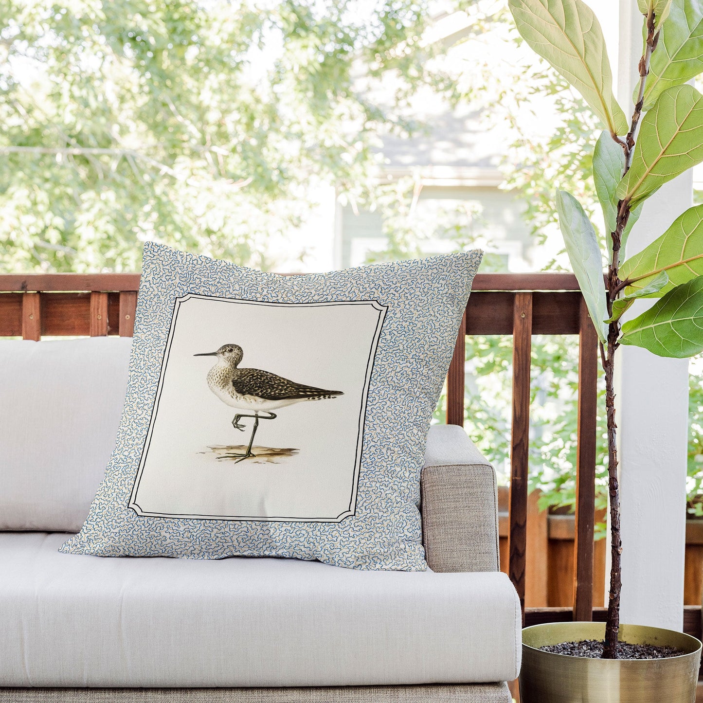 Oh Fine! Art Balancing Sandpiper Outdoor Throw Pillow