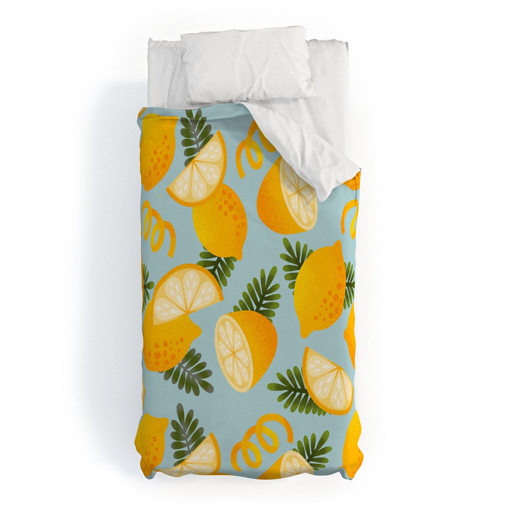 Jessica Molina Lemon Pattern on Sky Blue Duvet Cover