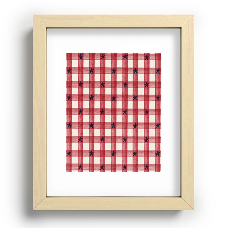 DENY Designs Red Gingham plus Stars Recessed Framing Rectangle