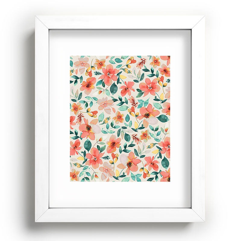Ninola Design Botanic Retreat Tropical Whimsical Flowers Coral Green Recessed Framing Rectangle