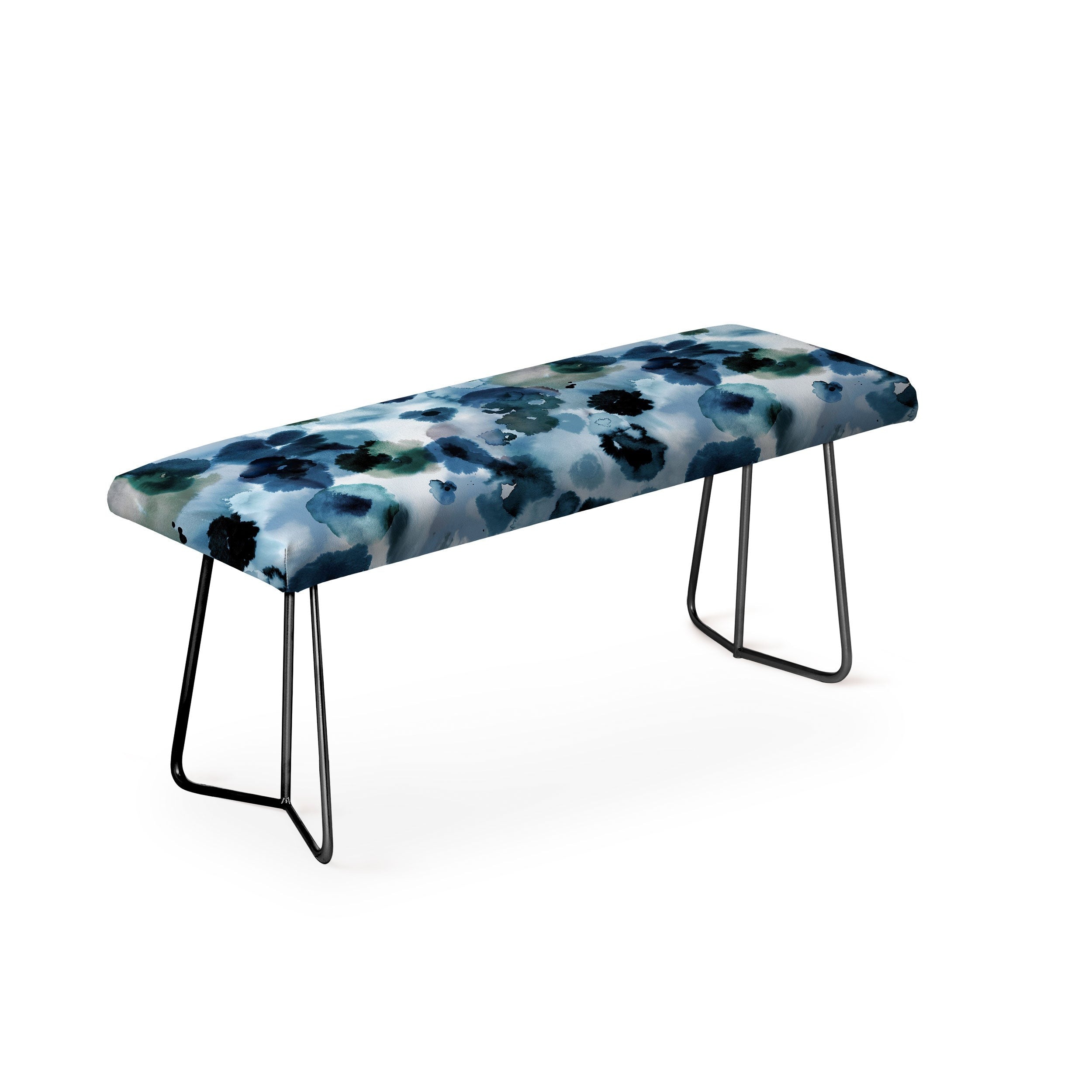 Ninola Design Botanic Retreat Ombre Abstract Watercolor Flowers Blue Navy Bench