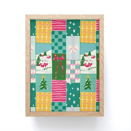 LouBruzzoni Cozy Christmas Patchwork Framed Mini Art Print