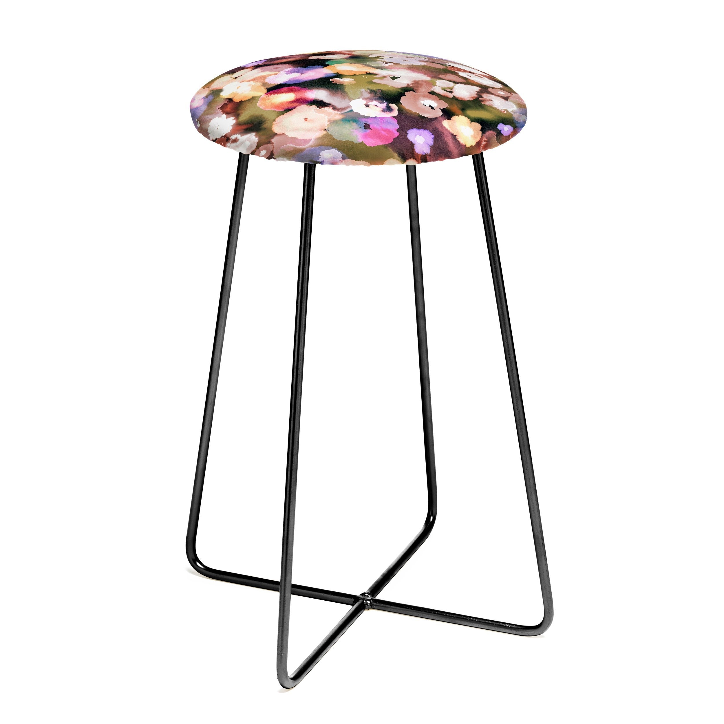 Ninola Design Botanic Retreat Ombre Abstract Watercolor Flowers Pink gold Counter Stool