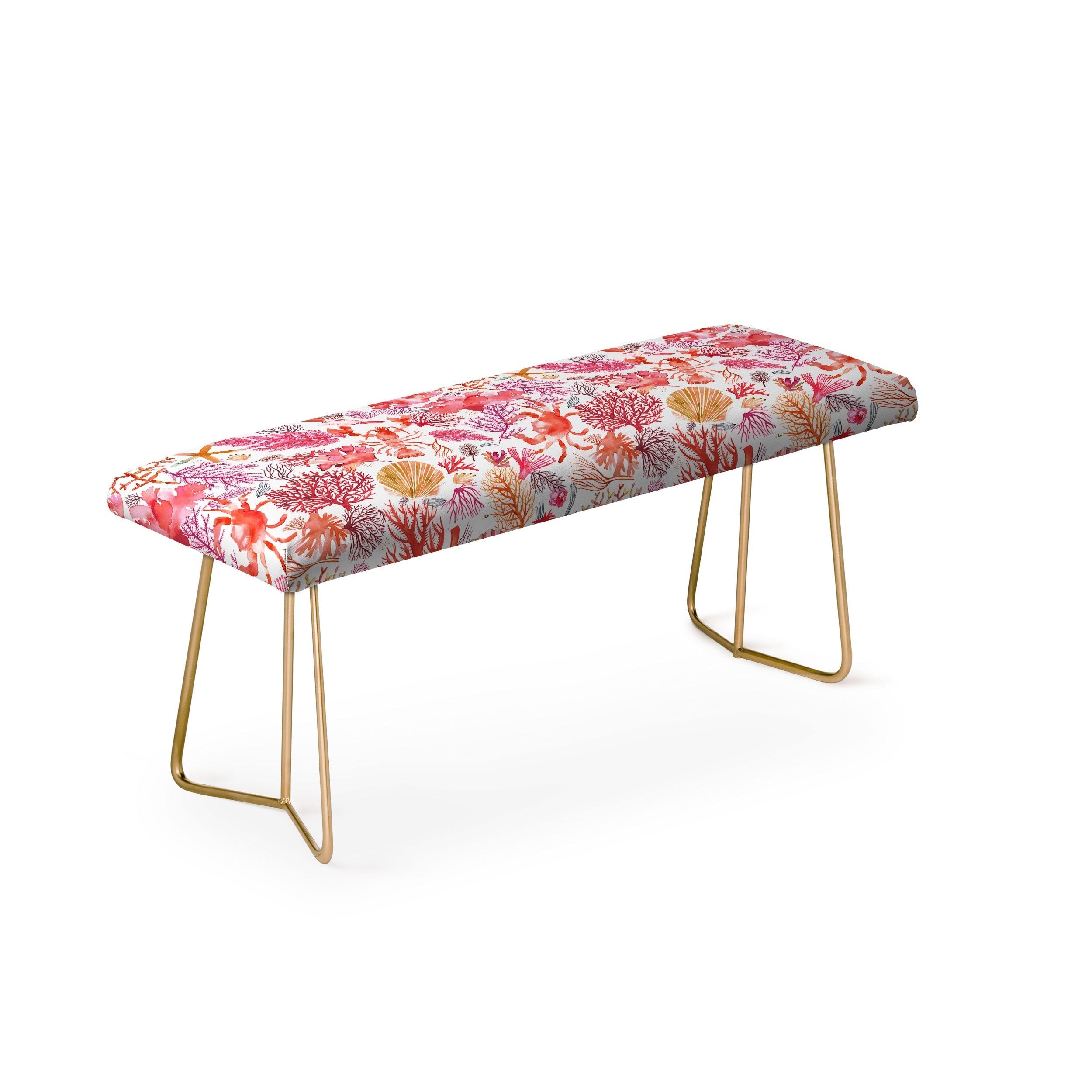 Ninola Design Botanic Retreat Coral Reef Crab Lobster Red Bench