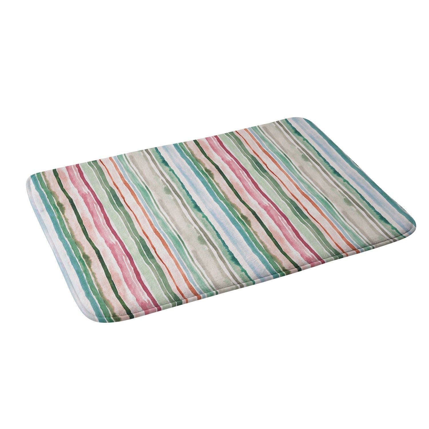 Ninola Design Botanic Retreat Watercolor Stripes Green Orange Red Memory Foam Bath Mat