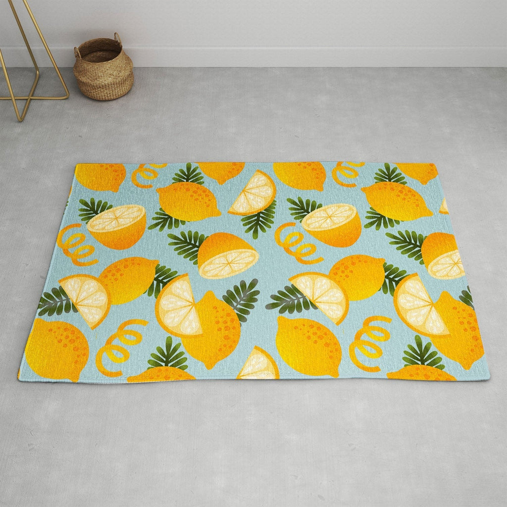 Jessica Molina Lemon Pattern on Sky Blue Area Rug