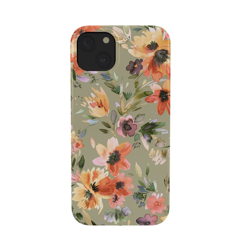 Ninola Design Botanic Retreat Painterly Tropical Flowers Sage Green Phone Case