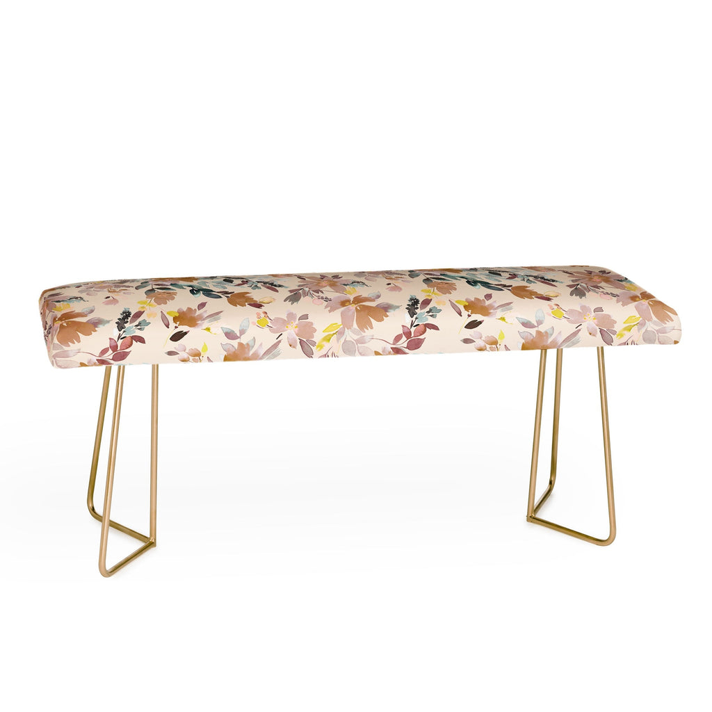 Ninola Design Botanic Retreat Floral Oleander Whimsical Soft Pink Bench