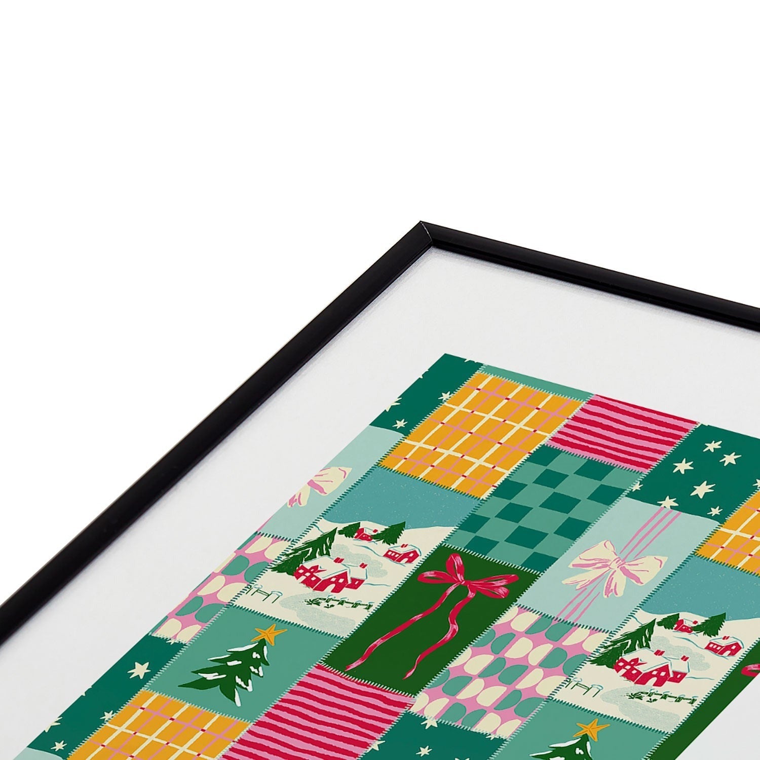 LouBruzzoni Cozy Christmas Patchwork Metal Framed Art Print