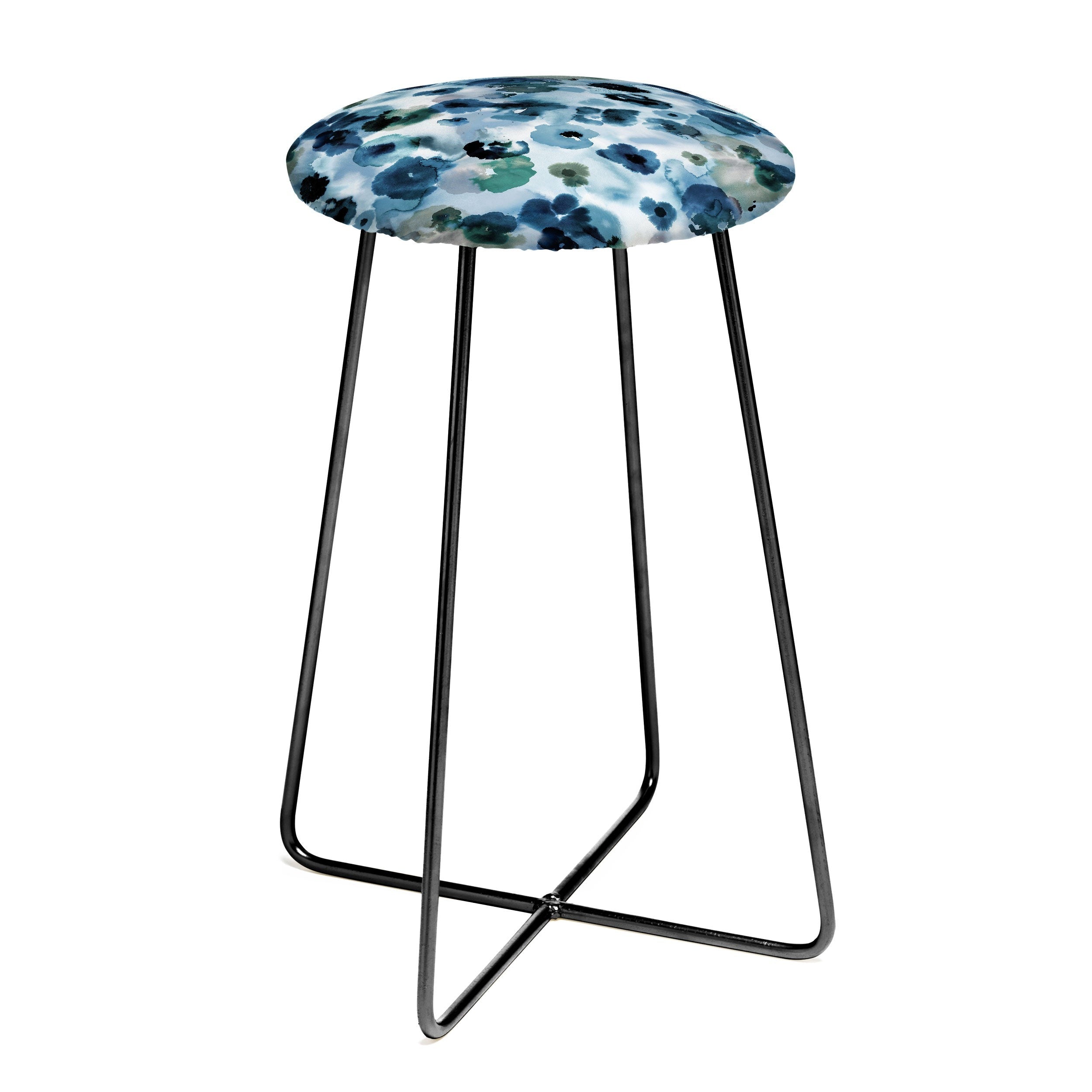 Ninola Design Botanic Retreat Ombre Abstract Watercolor Flowers Blue Navy Counter Stool