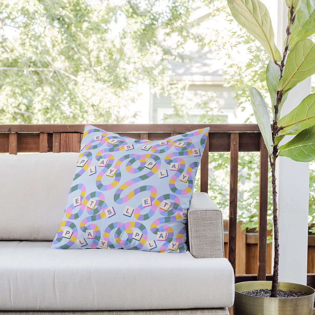 Design by Spark Scrabble Board Game Night Outdoor Throw Pillow