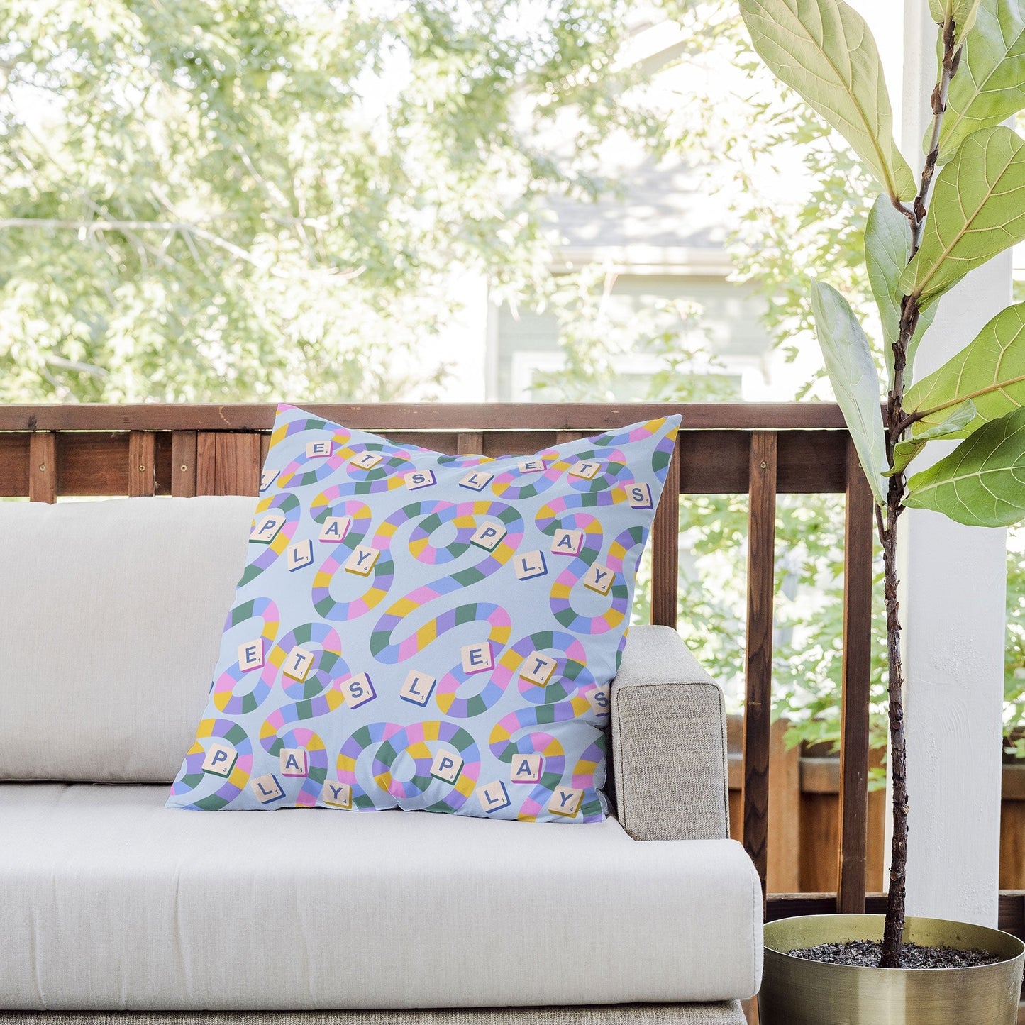 Design by Spark Scrabble Board Game Night Outdoor Throw Pillow