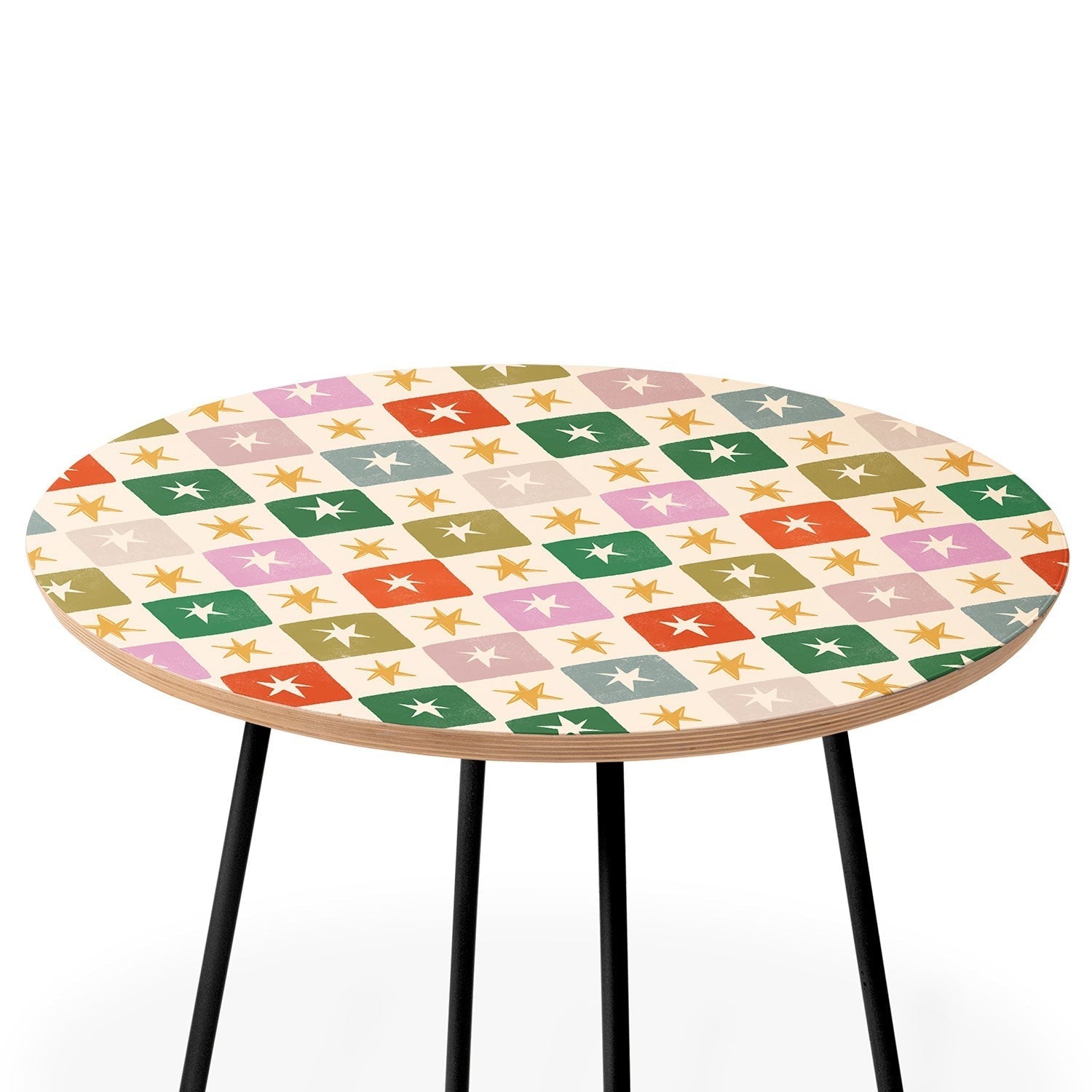 LouBruzzoni Retro Star Block Pattern Round Side Table