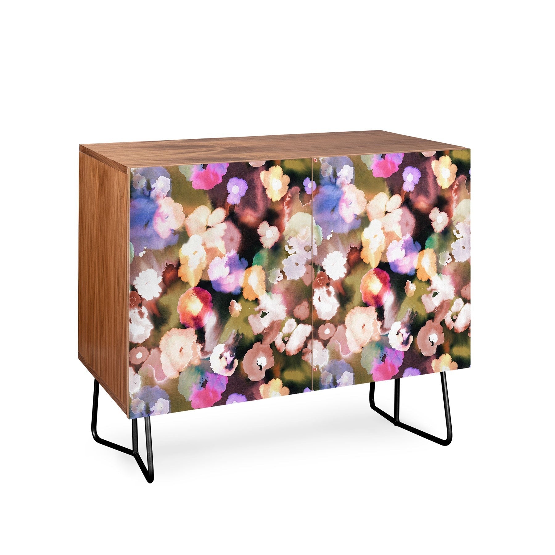 Ninola Design Botanic Retreat Ombre Abstract Watercolor Flowers Pink gold Credenza