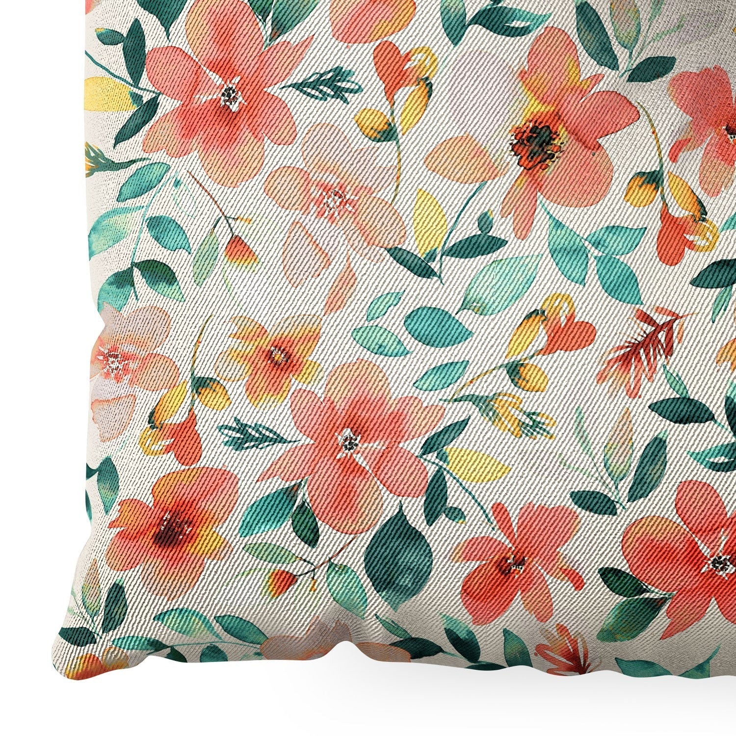 Ninola Design Botanic Retreat Tropical Whimsical Flowers Coral Green Floor Pillow Square