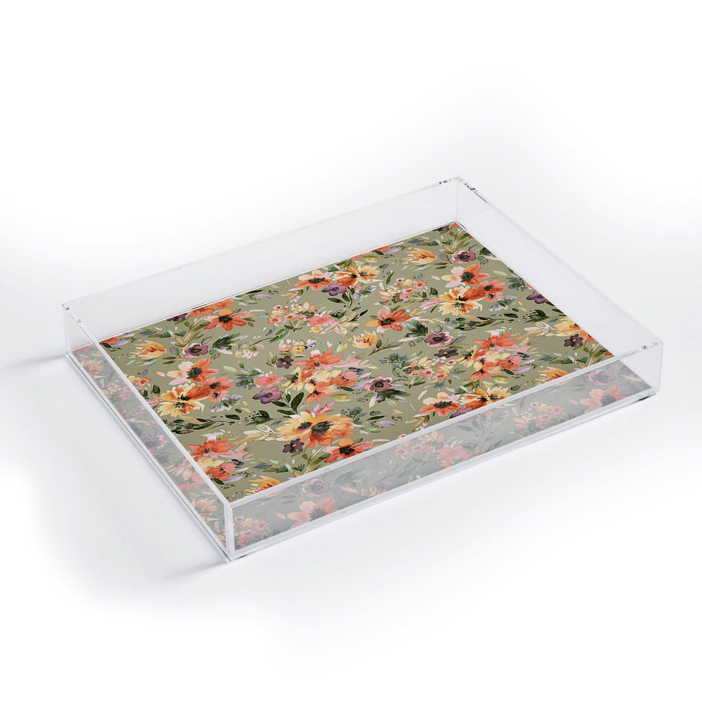 Ninola Design Botanic Retreat Floral Oleander Whimsical Teal Green Acrylic Tray