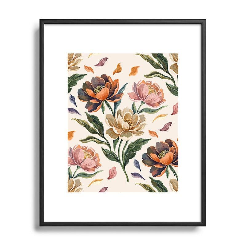 Marta Barragan Camarasa Hand Painted Peony Florals Metal Framed Art Print