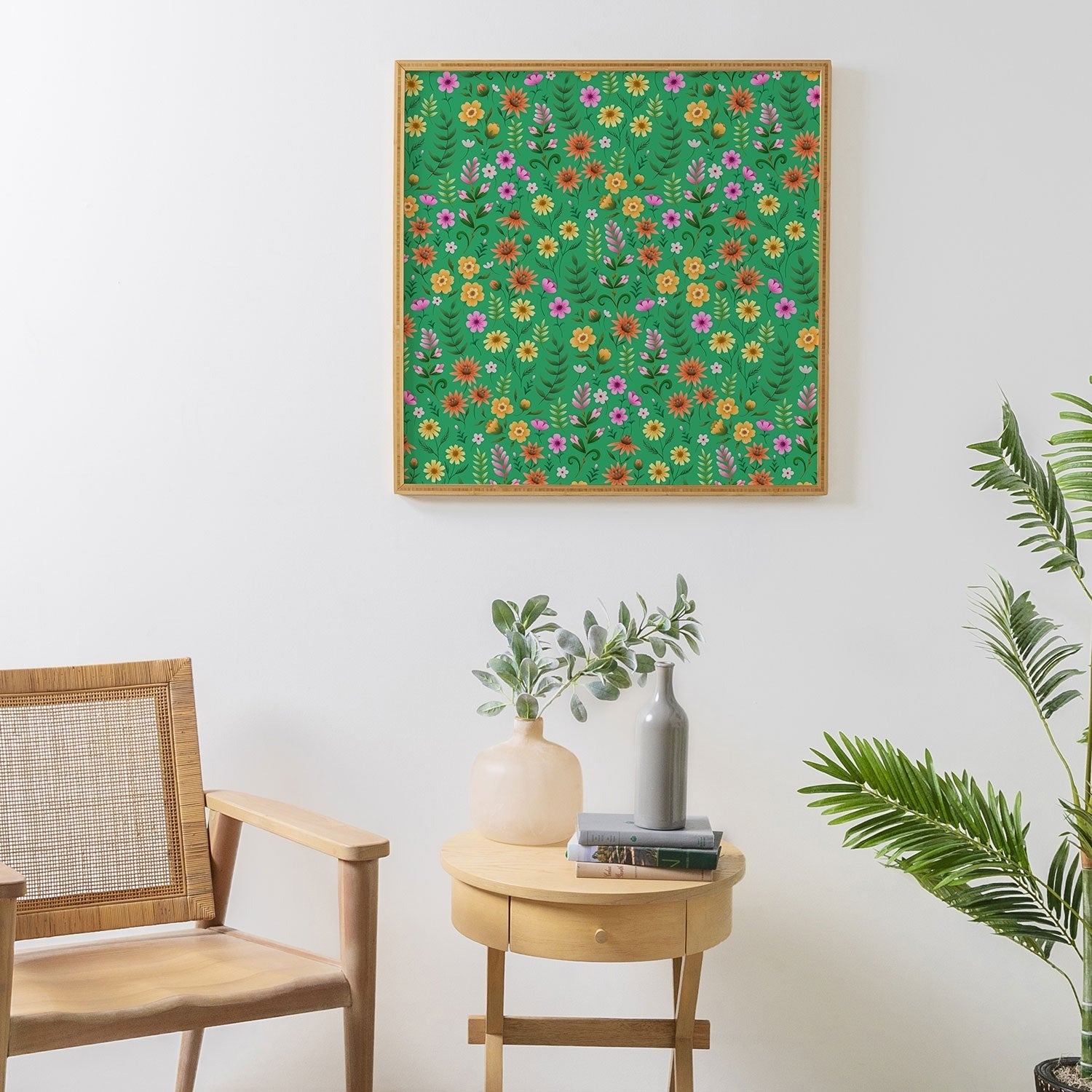 Pimlada Phuapradit Ditsy Spring Floral Green Framed Wall Art