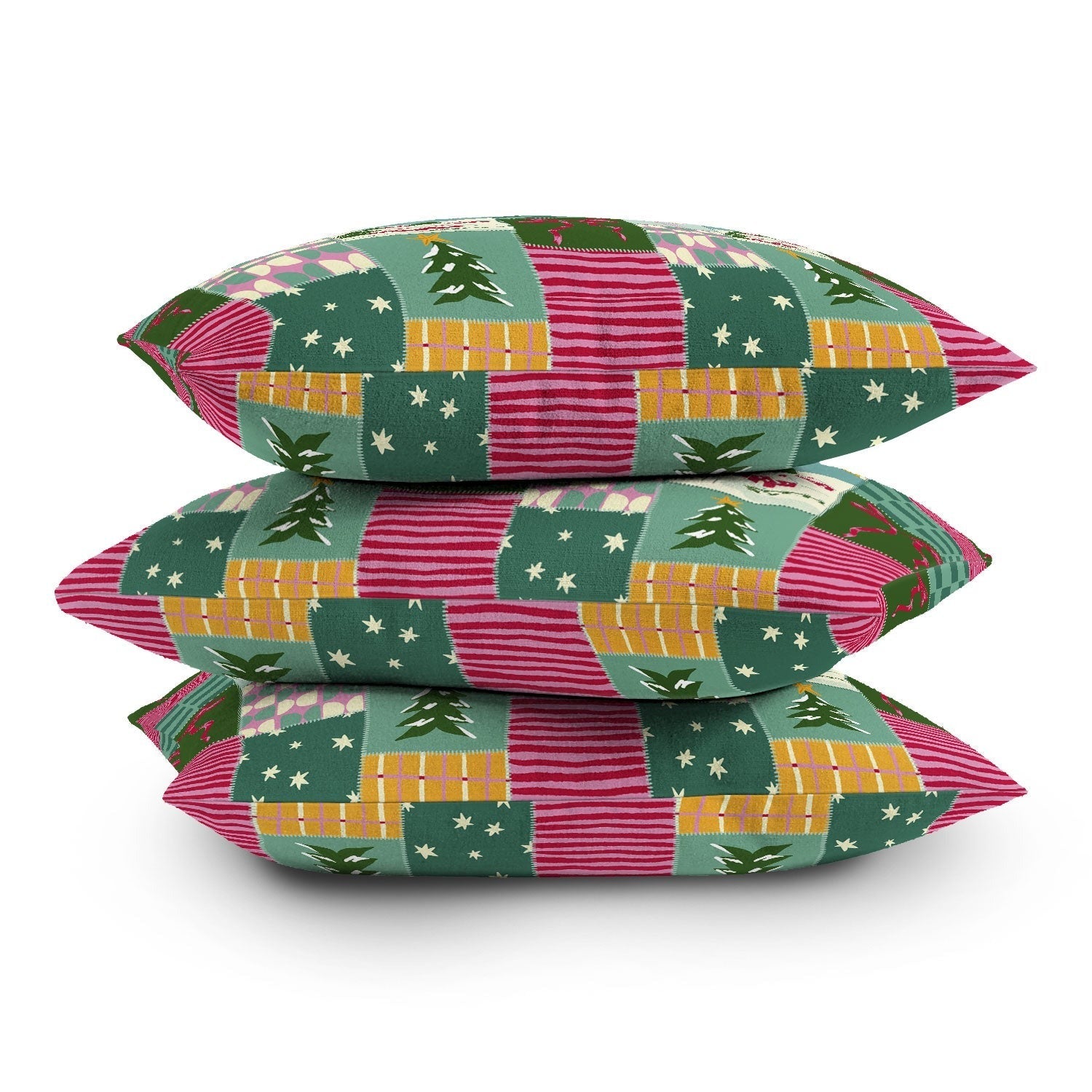 LouBruzzoni Cozy Christmas Patchwork Outdoor Throw Pillow