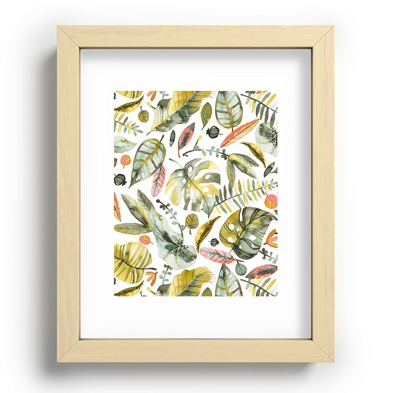 Ninola Design Botanic Retreat Tropical Jungle Leaves Botanical Green Orange Recessed Framing Rectangle
