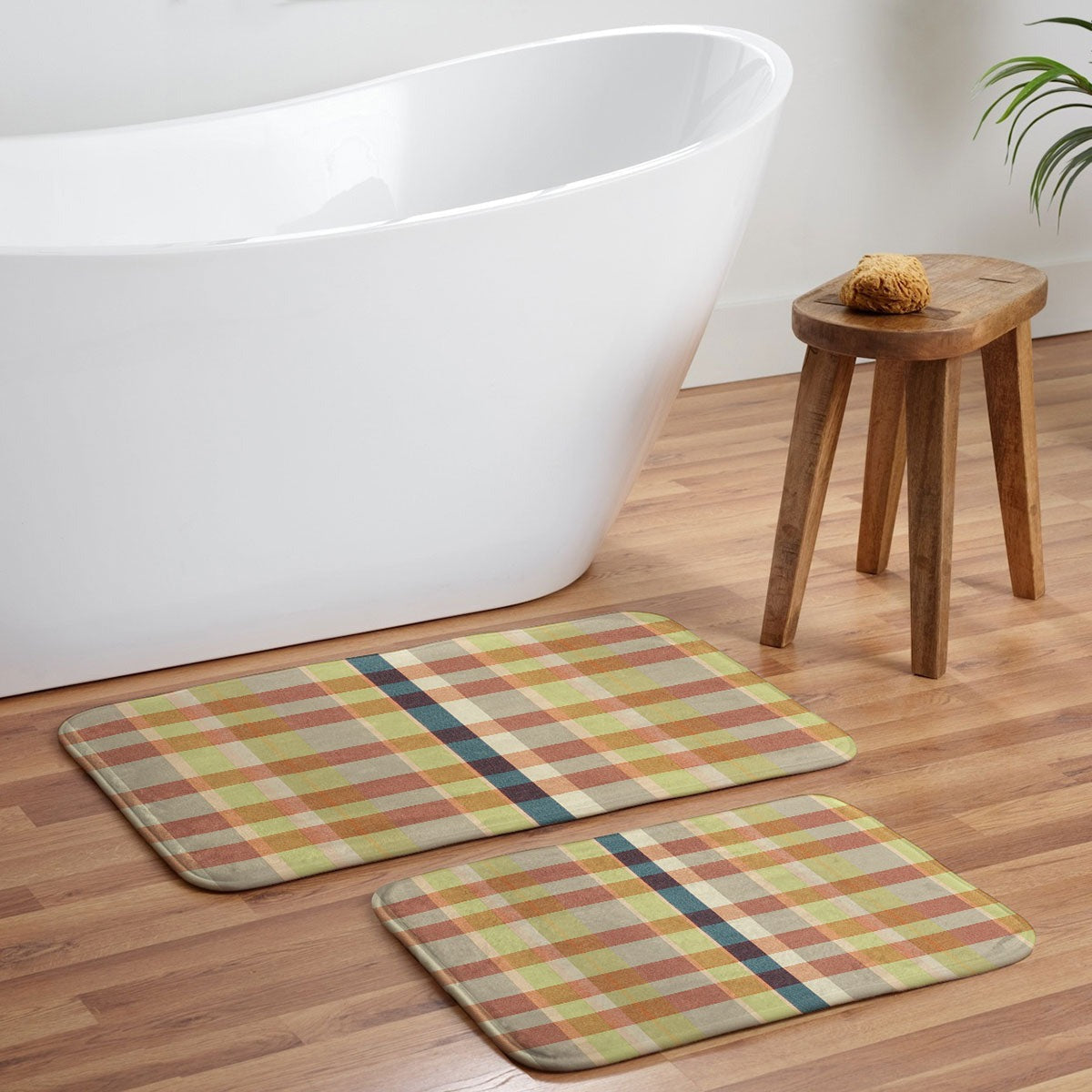 Marta Barragan Camarasa Retro Picnic Plaid Warm Tones Memory Foam Bath Mat