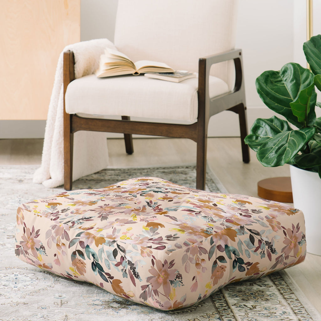 Ninola Design Botanic Retreat Floral Oleander Whimsical Soft Pink Floor Pillow Square