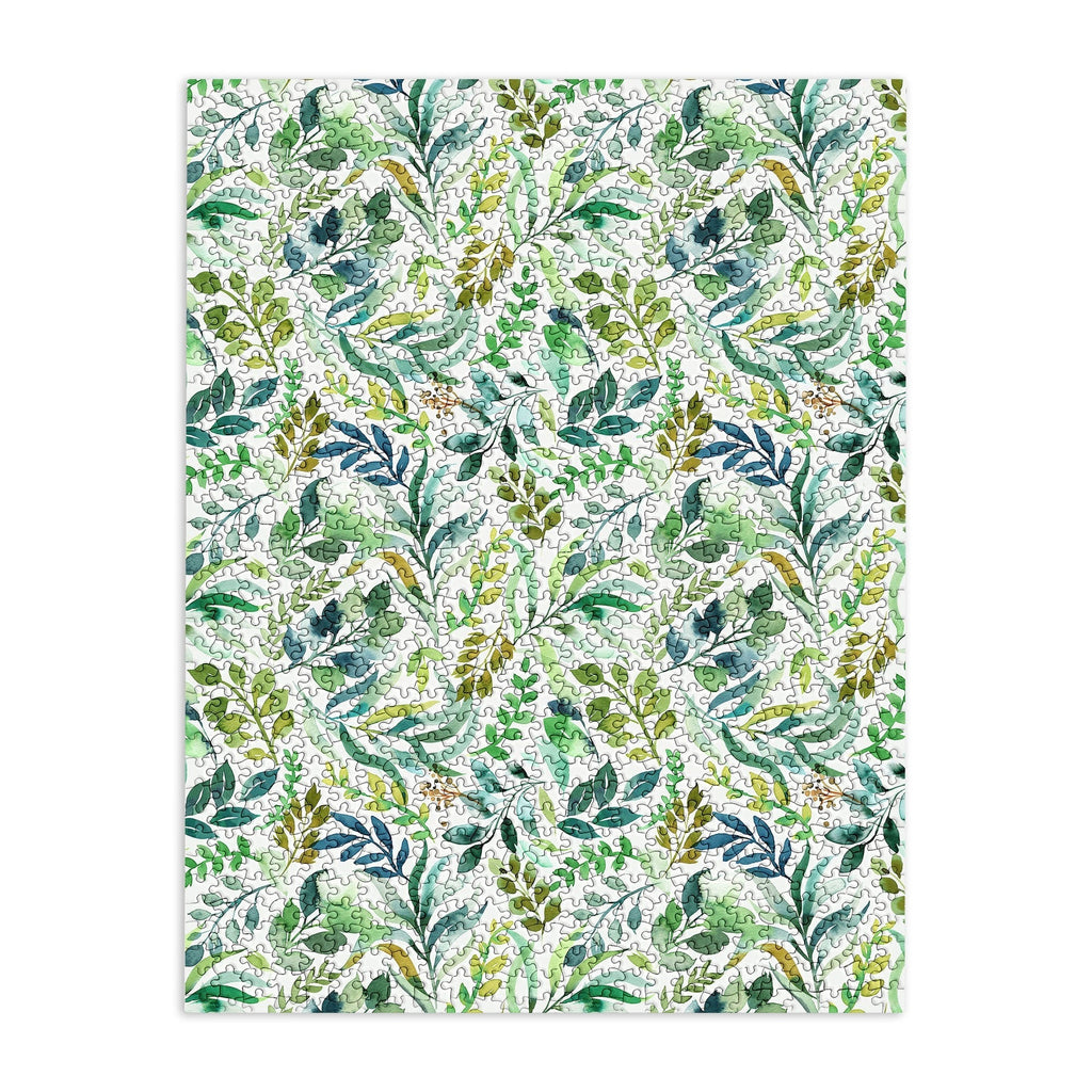 Ninola Design Botanic Retreat Loose Botanical Leaves Watercolor Green Puzzle