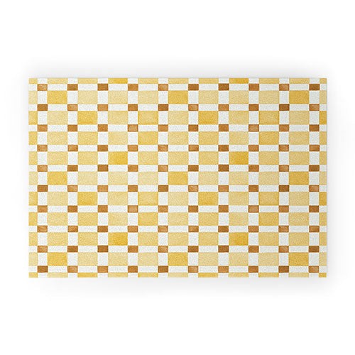 Ninola Design Everyday Artifact Checker Mosaic Tiles Geometry Yellow Welcome Mat