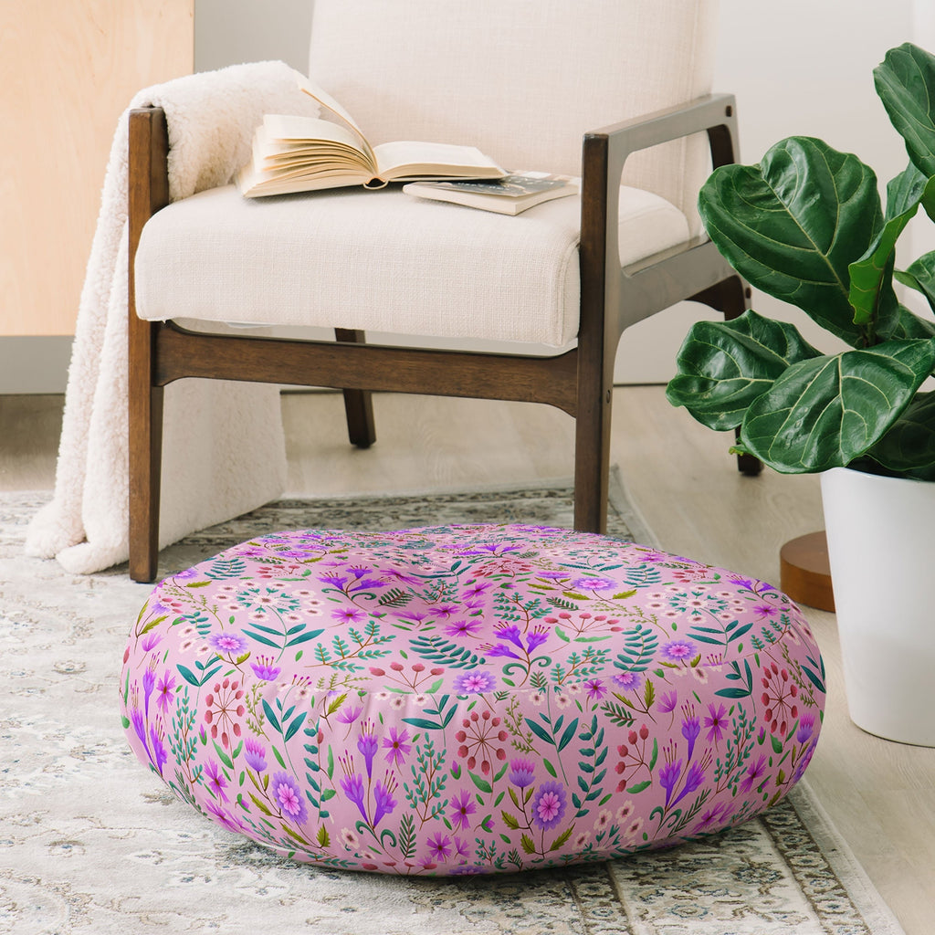 Pimlada Phuapradit Ditsy Purple Floral Half Drop Floor Pillow Round