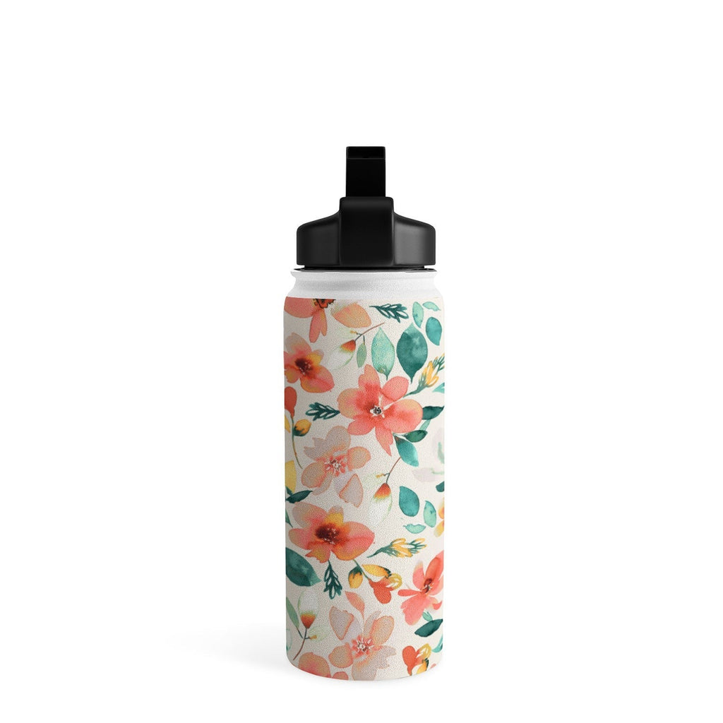 Ninola Design Botanic Retreat Tropical Whimsical Flowers Coral Green Water Bottle