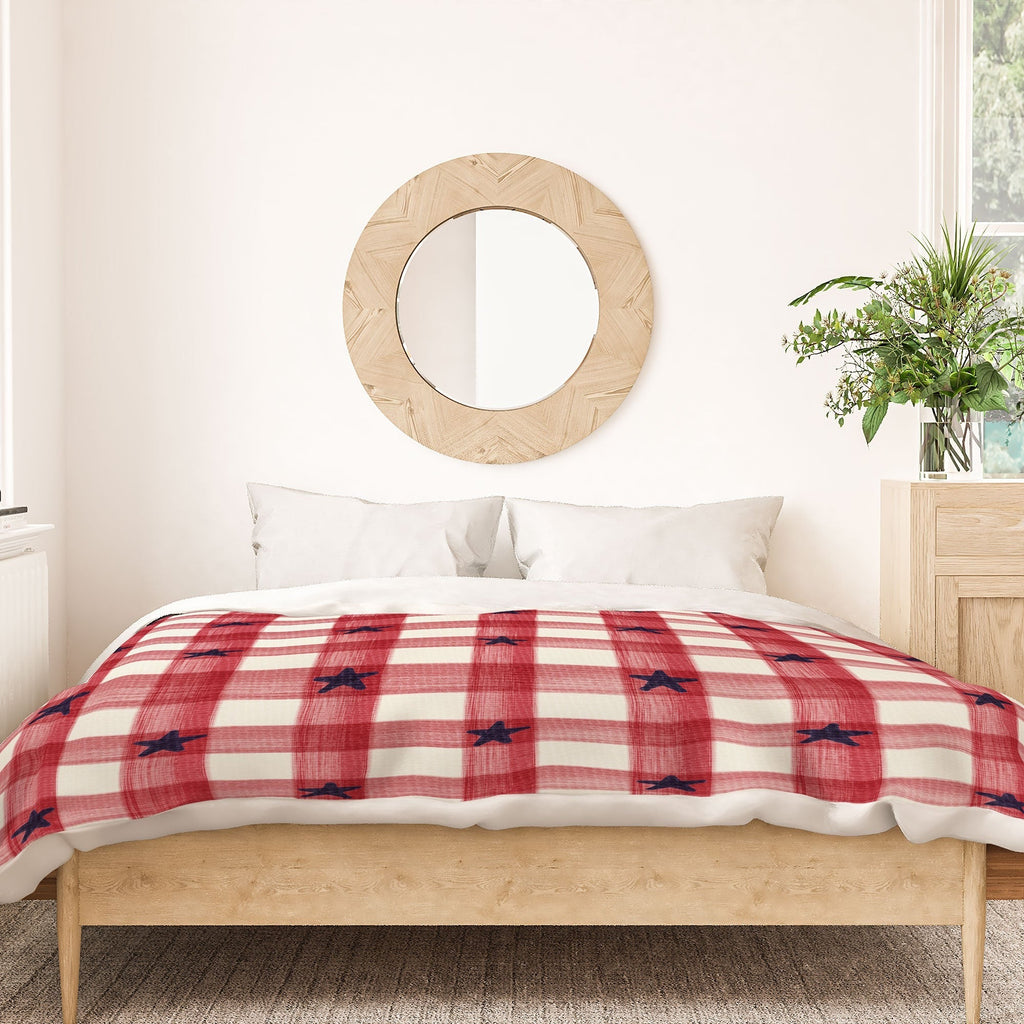 DENY Designs Red Gingham plus Stars Duvet Cover