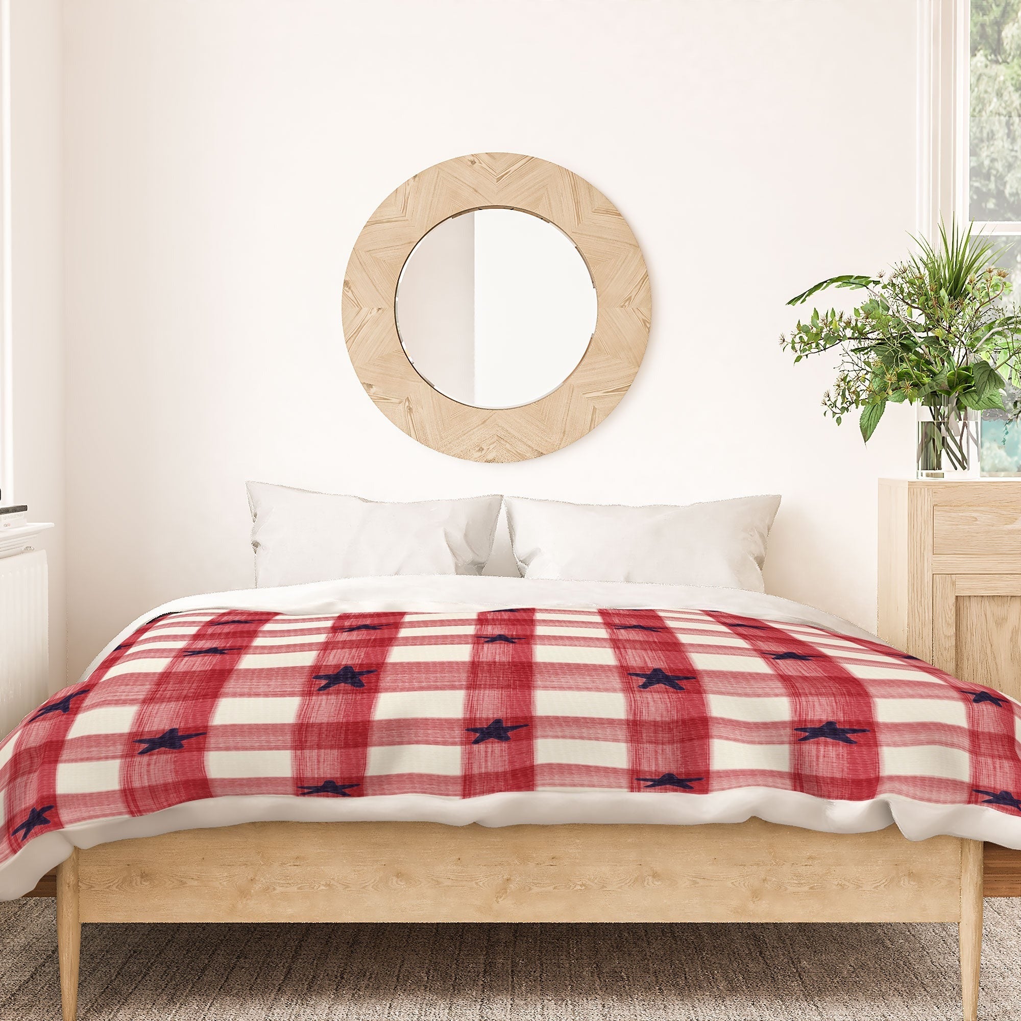 DENY Designs Red Gingham plus Stars Duvet Cover