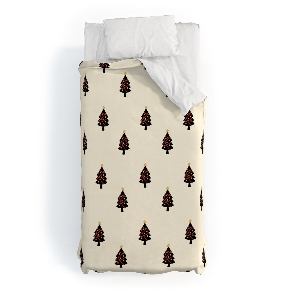 Design by Spark Black And Gold Christmas Tree Duvet Cover