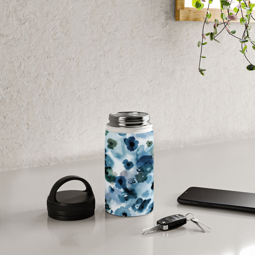 Ninola Design Botanic Retreat Ombre Abstract Watercolor Flowers Blue Navy Water Bottle