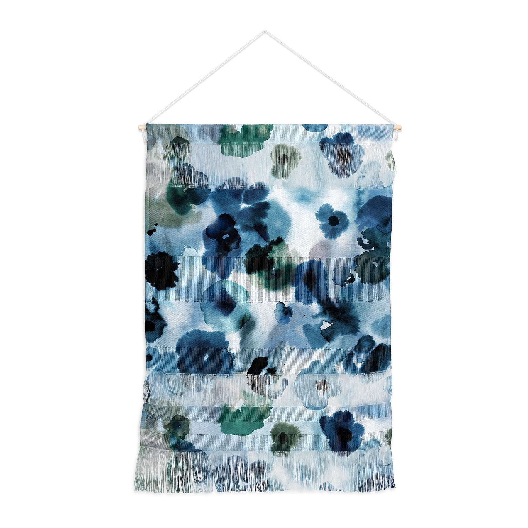 Ninola Design Botanic Retreat Ombre Abstract Watercolor Flowers Blue Navy Wall Hanging Portrait