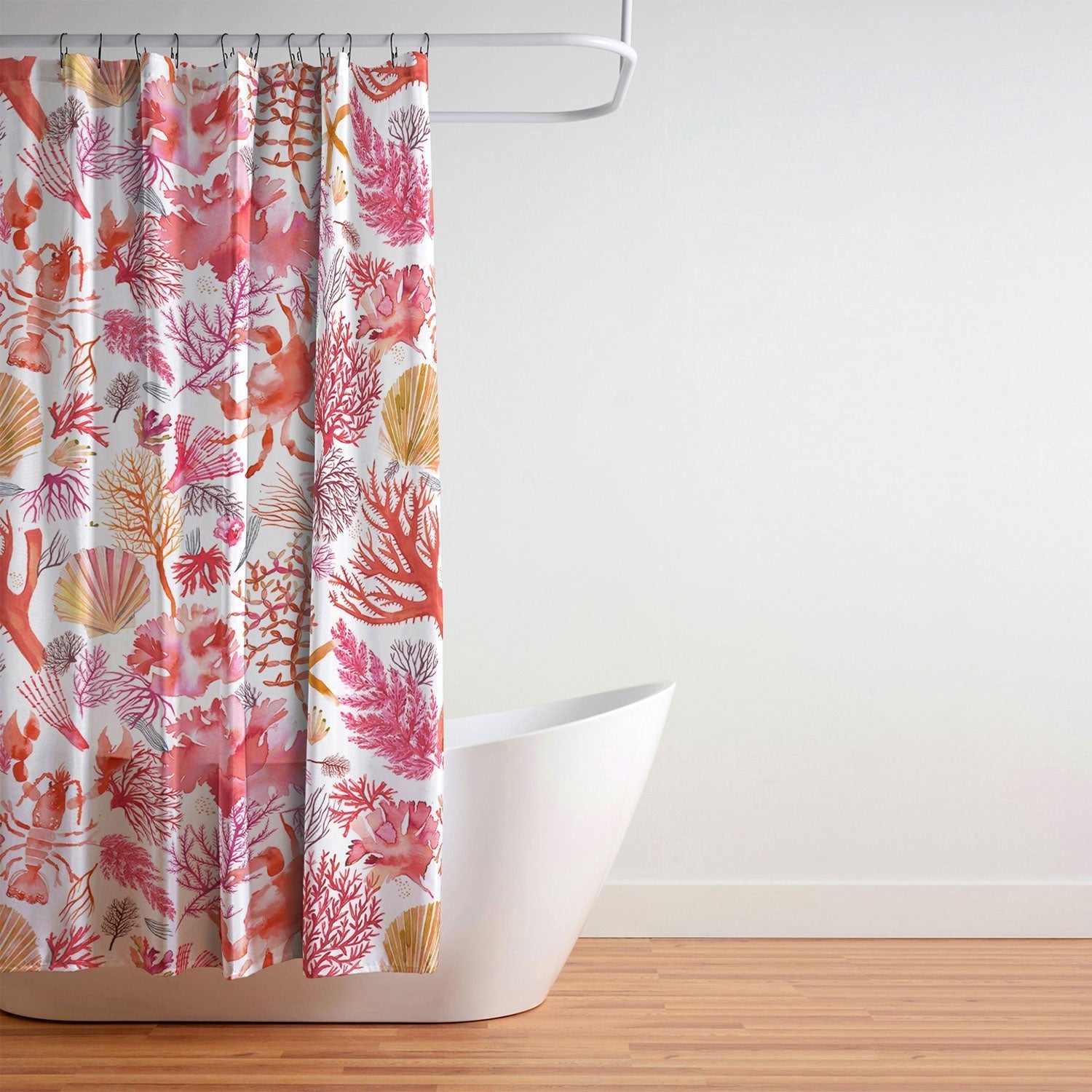 Ninola Design Botanic Retreat Coral Reef Crab Lobster Red Shower Curtain