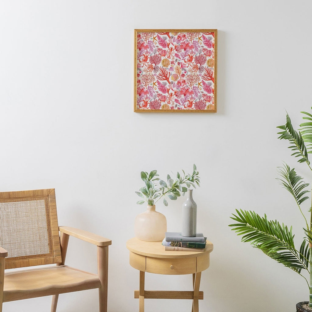 Ninola Design Botanic Retreat Coral Reef Crab Lobster Red Framed Wall Art