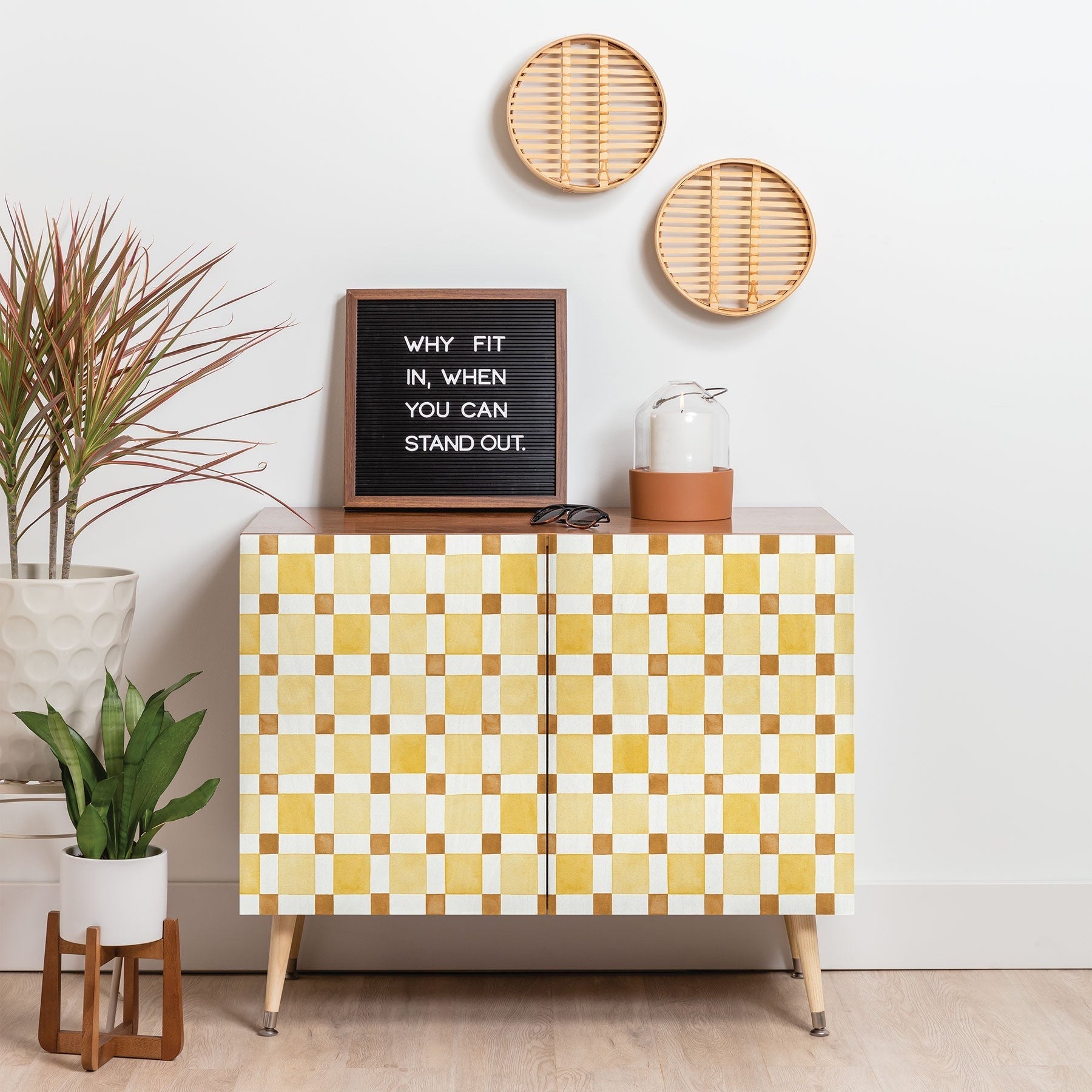 Ninola Design Everyday Artifact Checker Mosaic Tiles Geometry Yellow Credenza