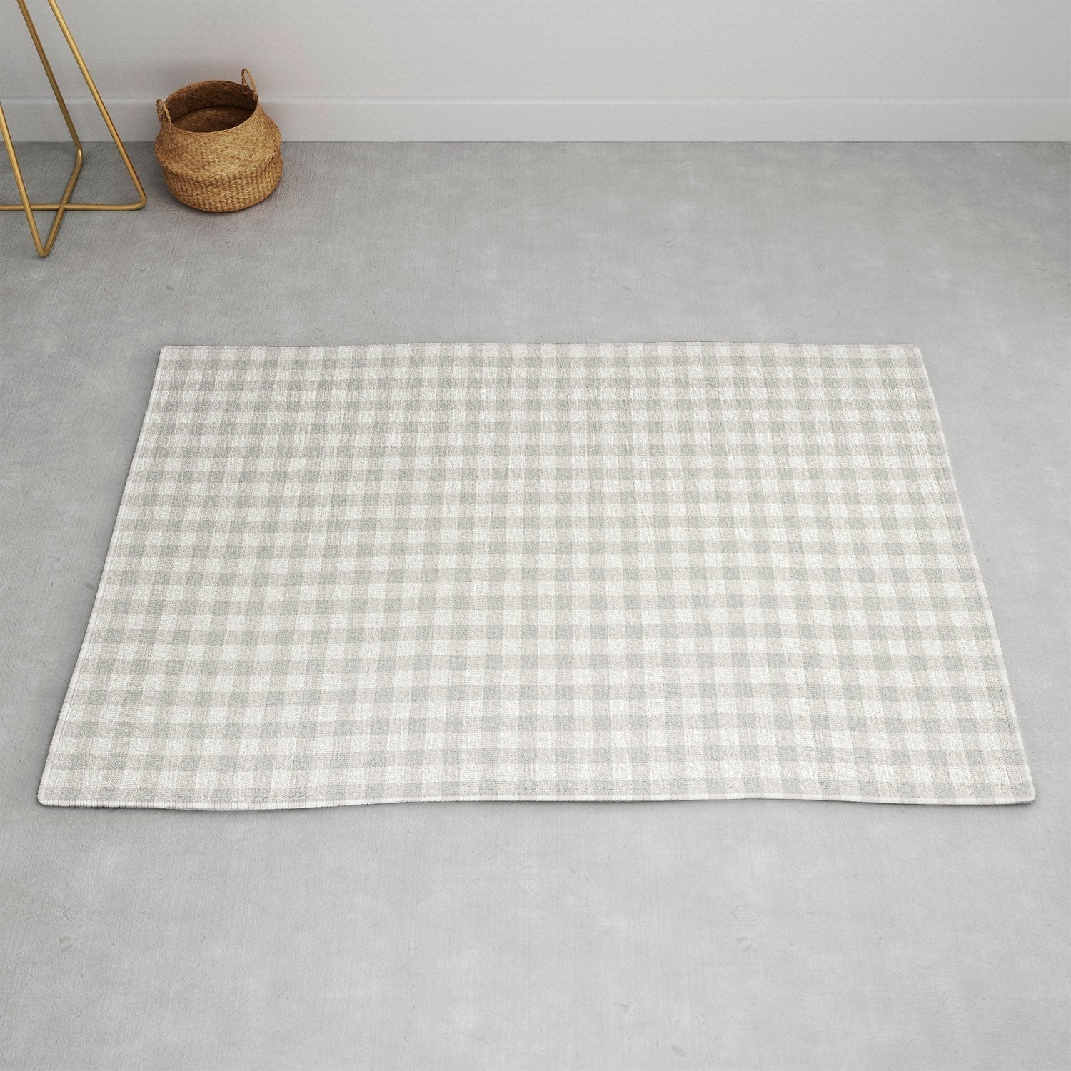 Colour Poems Gingham Plaid Pattern Cloud White Area Rug
