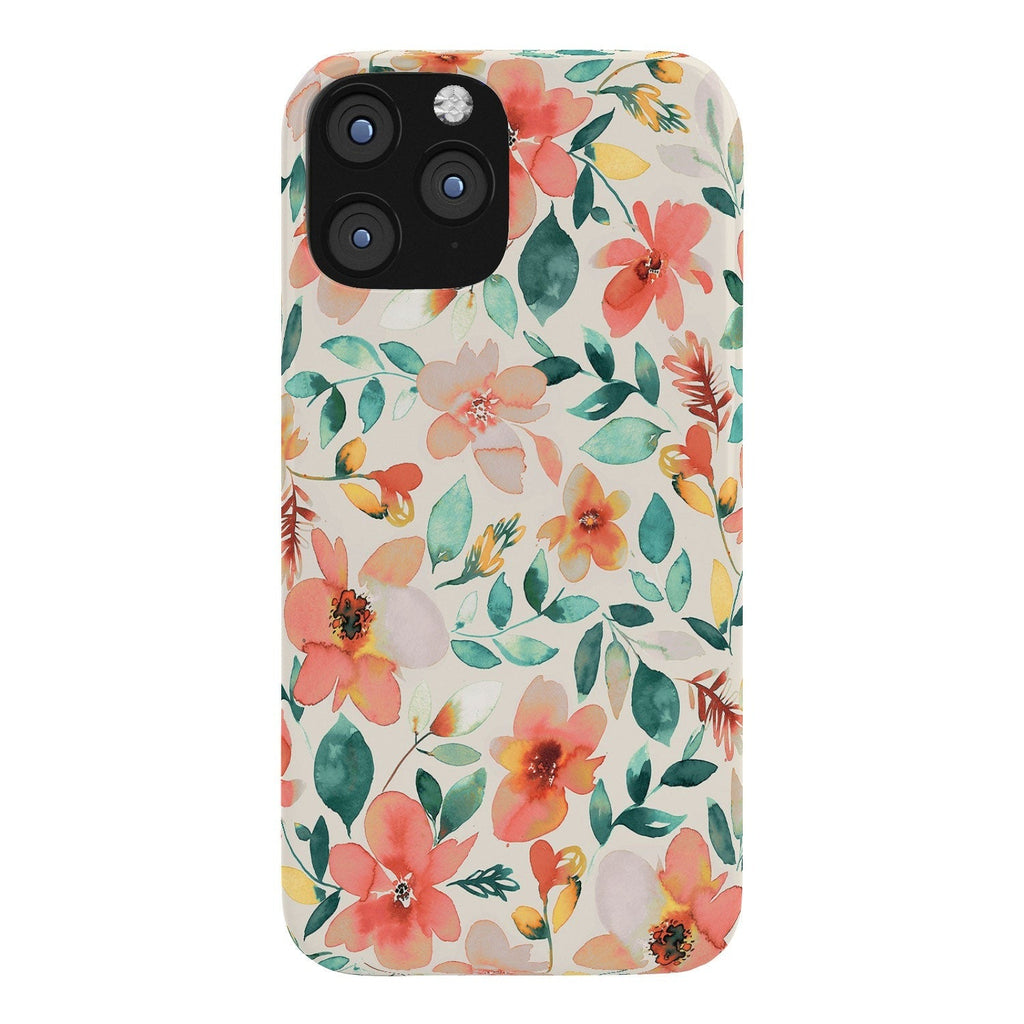 Ninola Design Botanic Retreat Tropical Whimsical Flowers Coral Green Phone Case