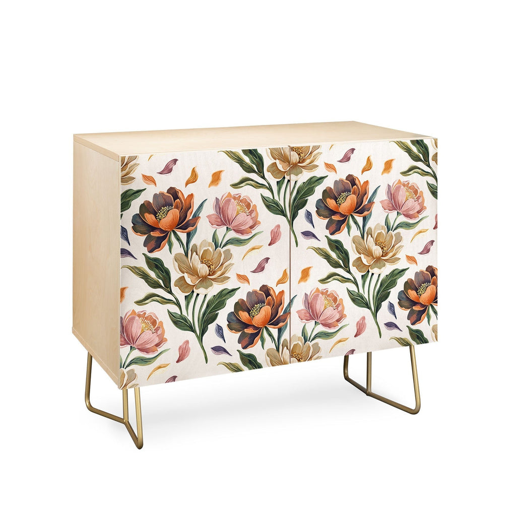 Marta Barragan Camarasa Hand Painted Peony Florals Credenza